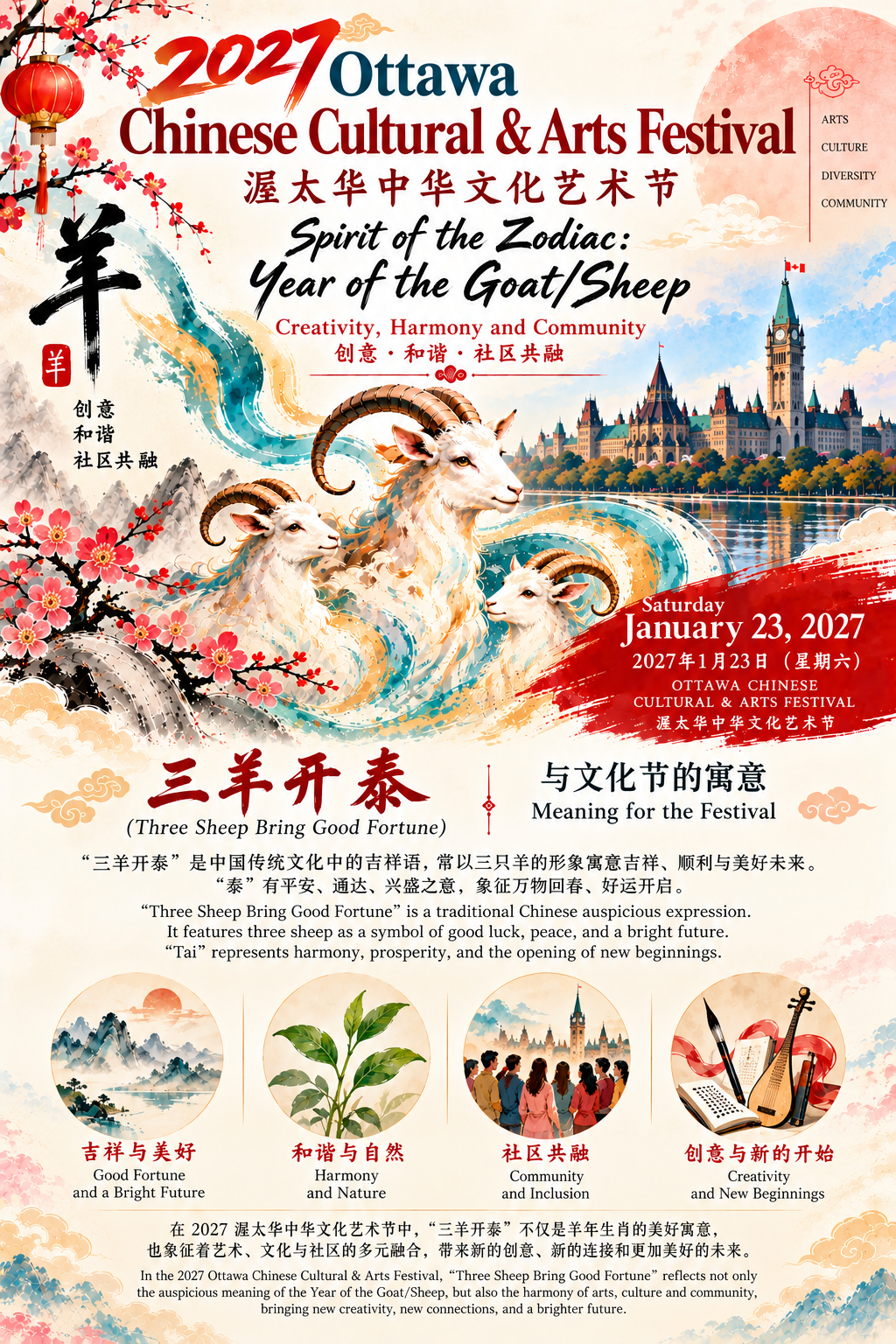 Three Sheep Bring Good Fortune festival theme